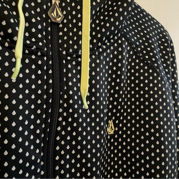 Volcom Black & White Rain Drop Hoodie w Green Lining & High Neck - Picture 8 of 16